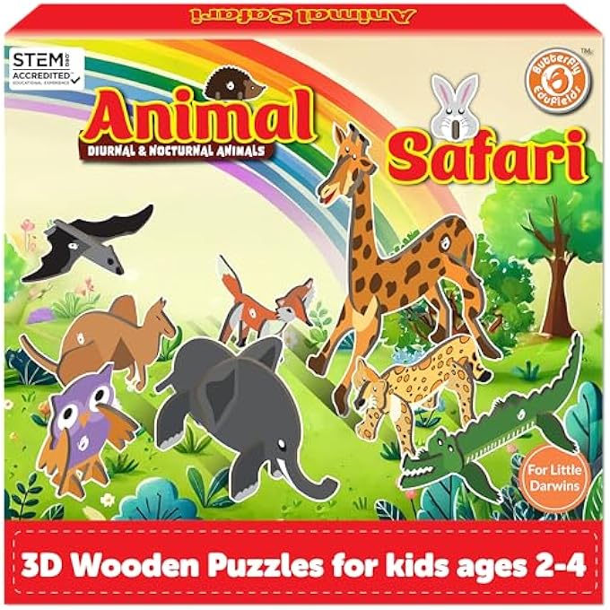 3D WOODEN ANIMAL PUZZLES FOR KIDS FOR AGE 2-4 GIRL & BOY | BIRTHDAY GIFT FOR KID AGES 2,3,4 YEARS | EDUCATIONAL TOYS FOR KIDS 2,3,4 YEARS | DIY CRAFT KIT - Image 1